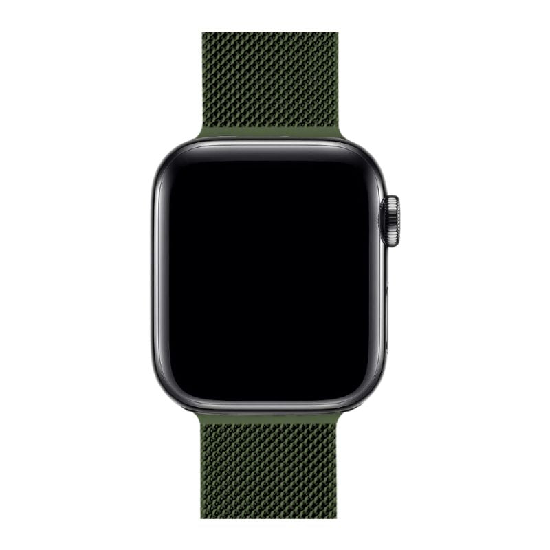 Durable metal Milanese Loop wristband, stainless steel, magnetic closure, stylish smartwatch accessory.