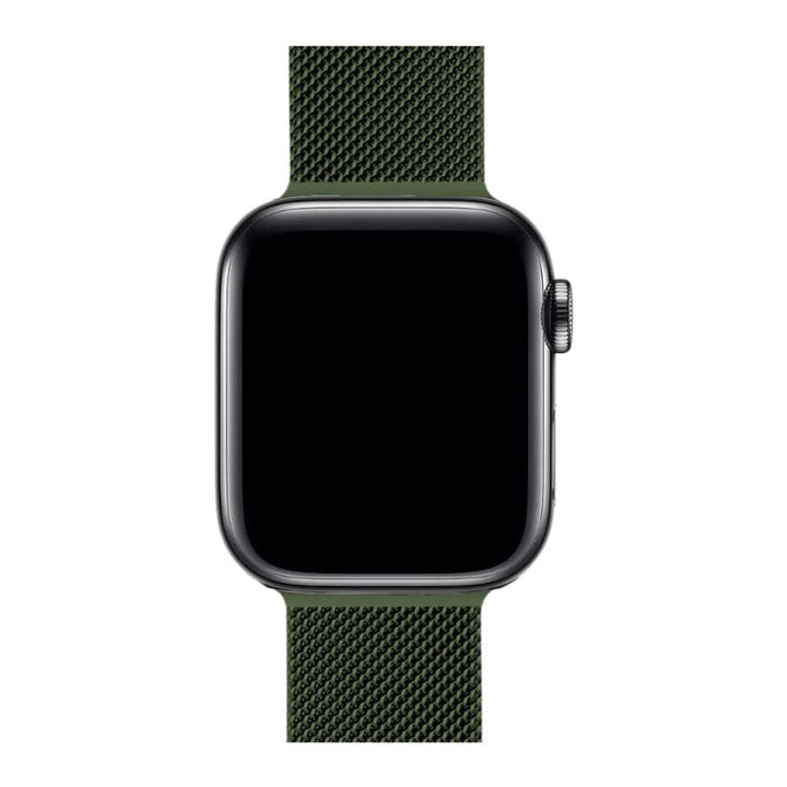 Durable metal Milanese Loop wristband, stainless steel, magnetic closure, stylish smartwatch accessory.