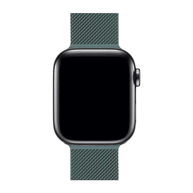 Smartwatch metal band, Milanese Loop design, adjustable, durable stainless steel, comfort fit.