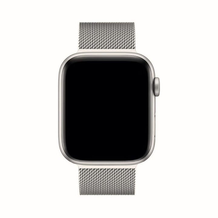Stylish metal band for smartwatches, Milanese Loop design, durable stainless steel, magnetic closure.
