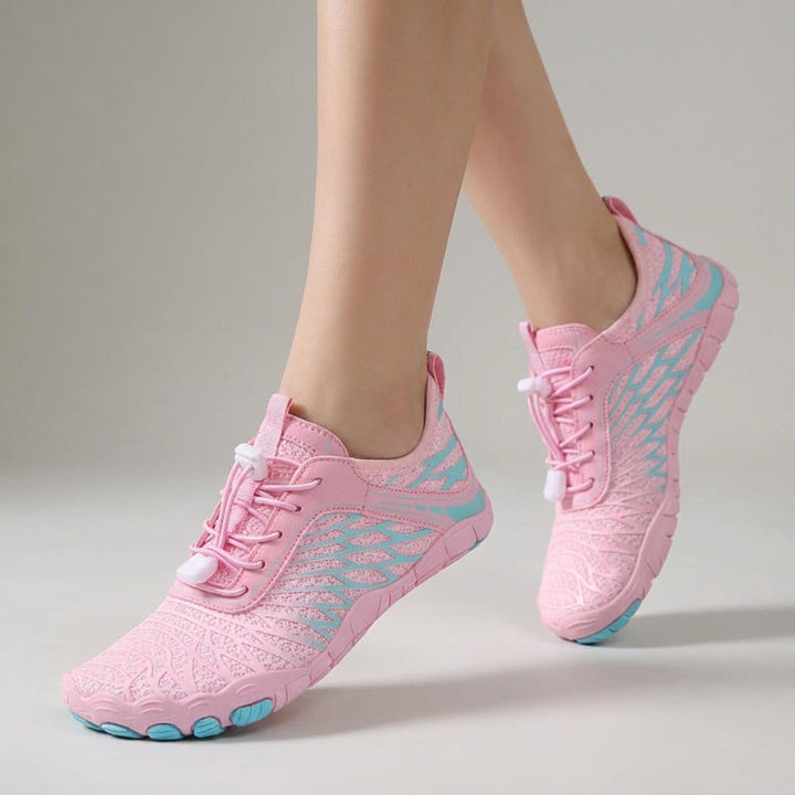 Breathable black unisex barefoot mesh shoes with flexible sole, ideal for natural foot movement