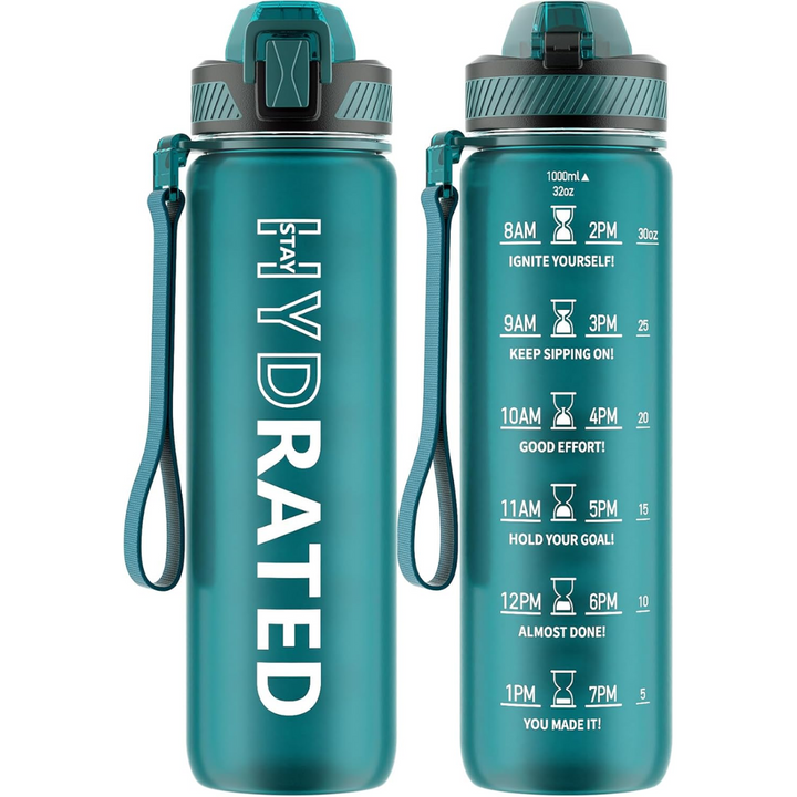 Unisex straw water bottle, leakproof & motivational, ideal for gym, work & outdoor activities.
