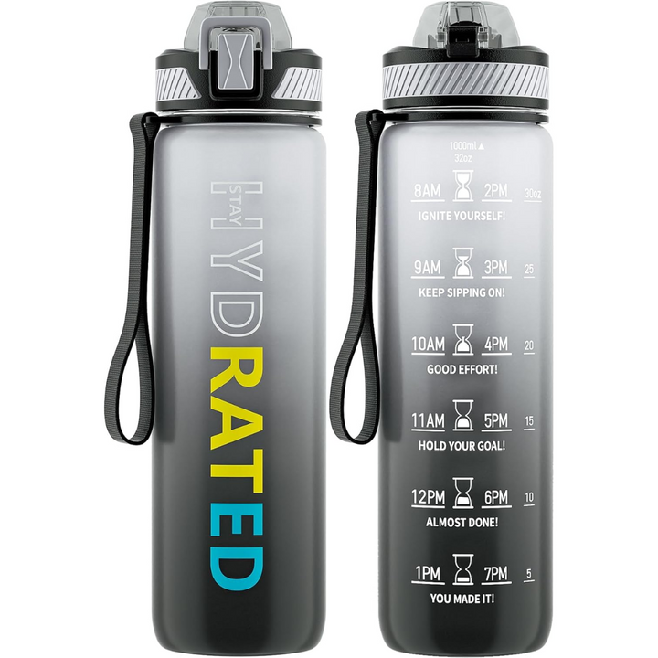 Durable Tritan sports water bottle with straw, motivational, reusable & 100% leakproof.