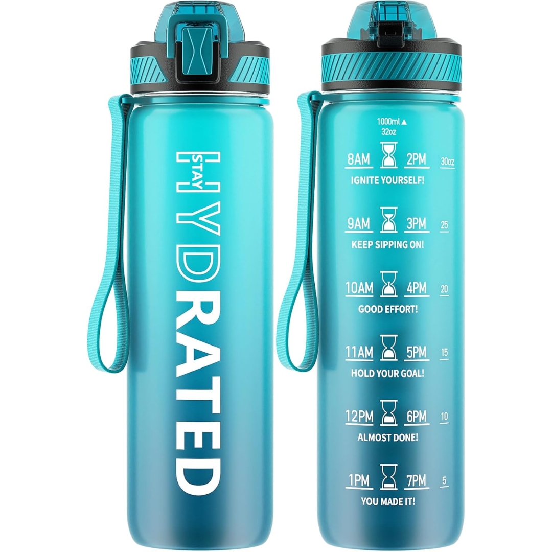 Gym-ready leakproof water bottle with straw, motivational quotes & durable BPA-free plastic.