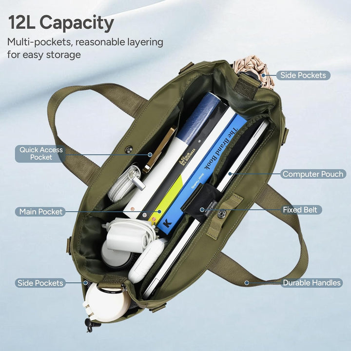 Spacious 15.6-inch laptop tote bag. Multi-compartment design keeps your essentials organized.