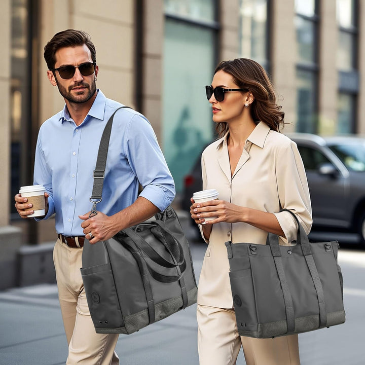 Modern unisex tote bag with multi-compartments for 15.6-inch laptop. Perfect for any professional.