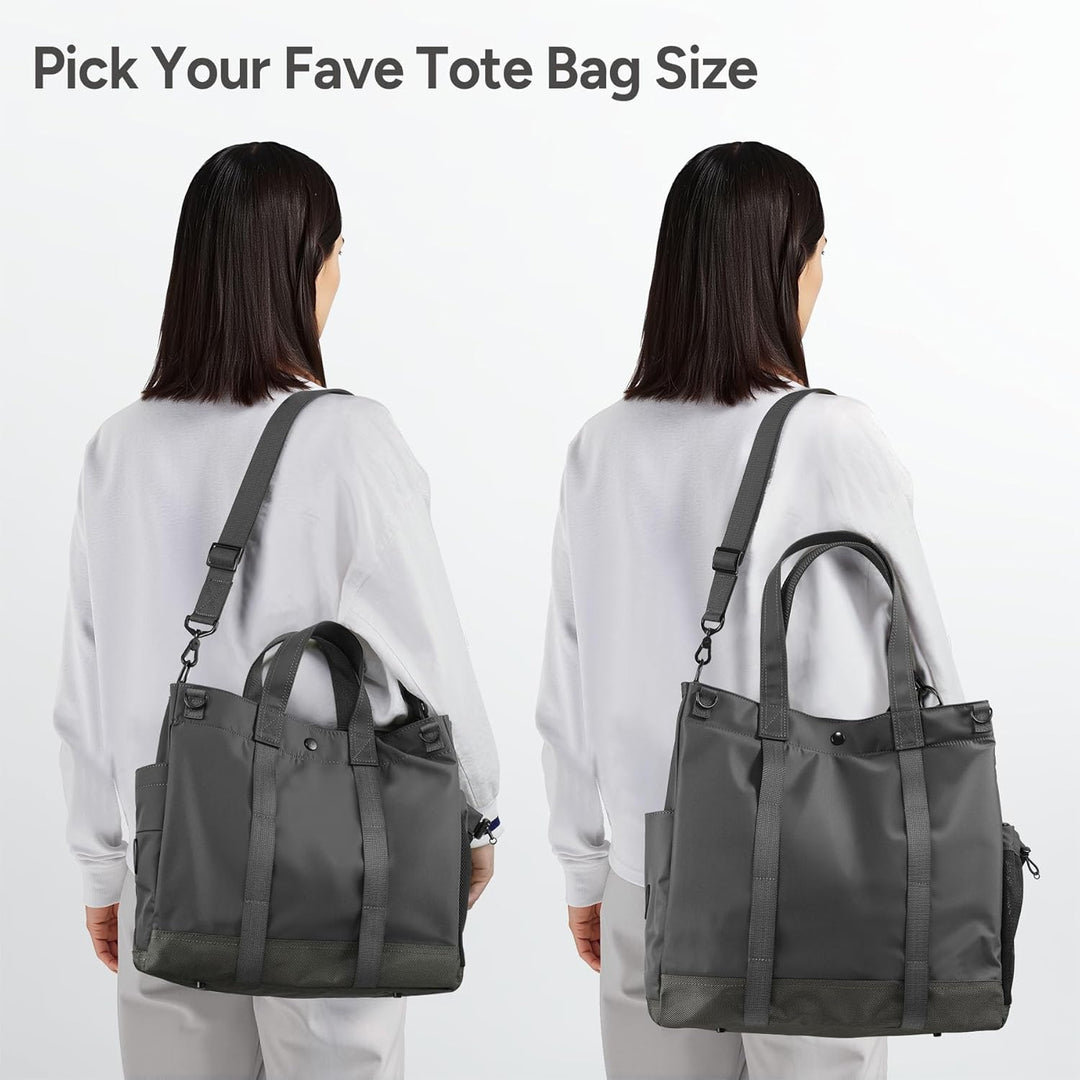Sleek travel laptop tote bag, multi-compartment design, fits 15.6" devices. Durable & stylish.