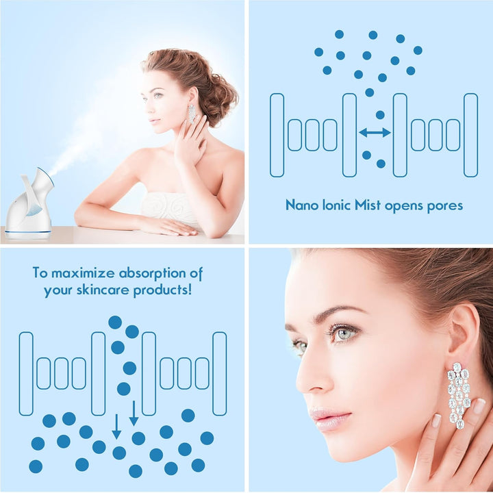 Deep cleansing Nano Ionic Facial Steamer, enhancing skincare routines for all skin types.