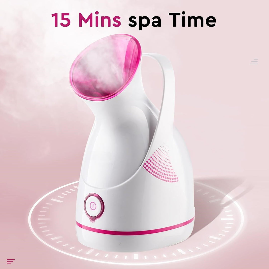 White Nano Ionic Facial Steamer for men and women, promoting healthy skin and pore cleaning.