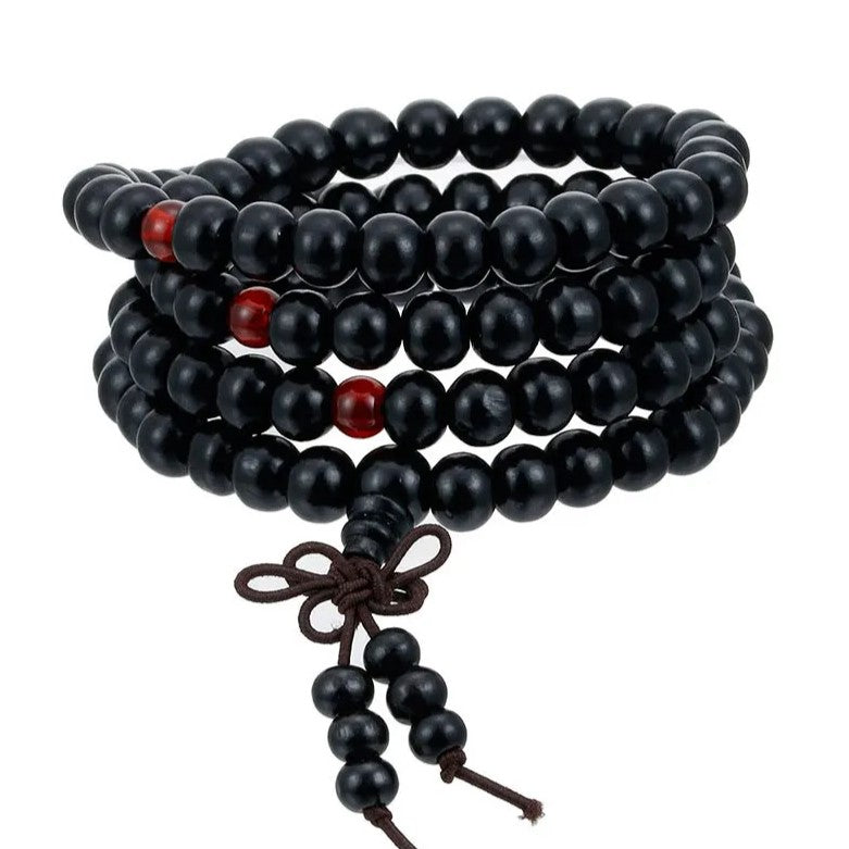 Unisex natural wooden prayer beads bracelet for meditation & mindfulness. Calming spiritual accessory.