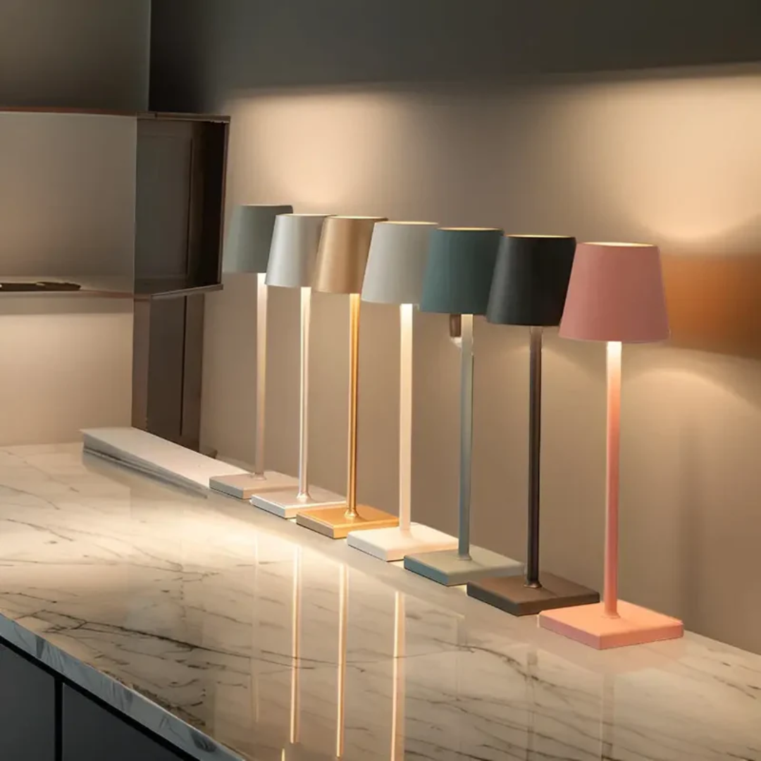 Versatile unisex wireless LED table lamp, dimmable, portable, fits modern homes & outdoor areas. Aluminum.