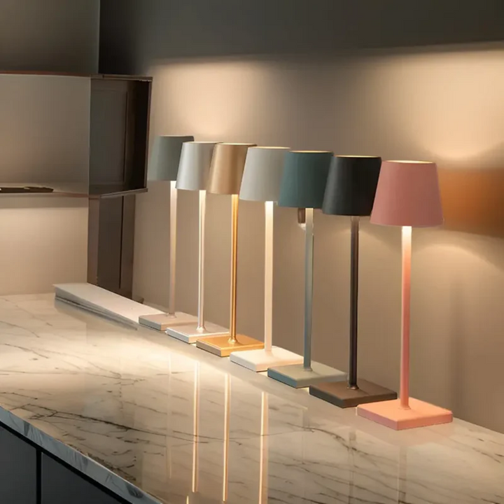 Versatile unisex wireless LED table lamp, dimmable, portable, fits modern homes & outdoor areas. Aluminum.