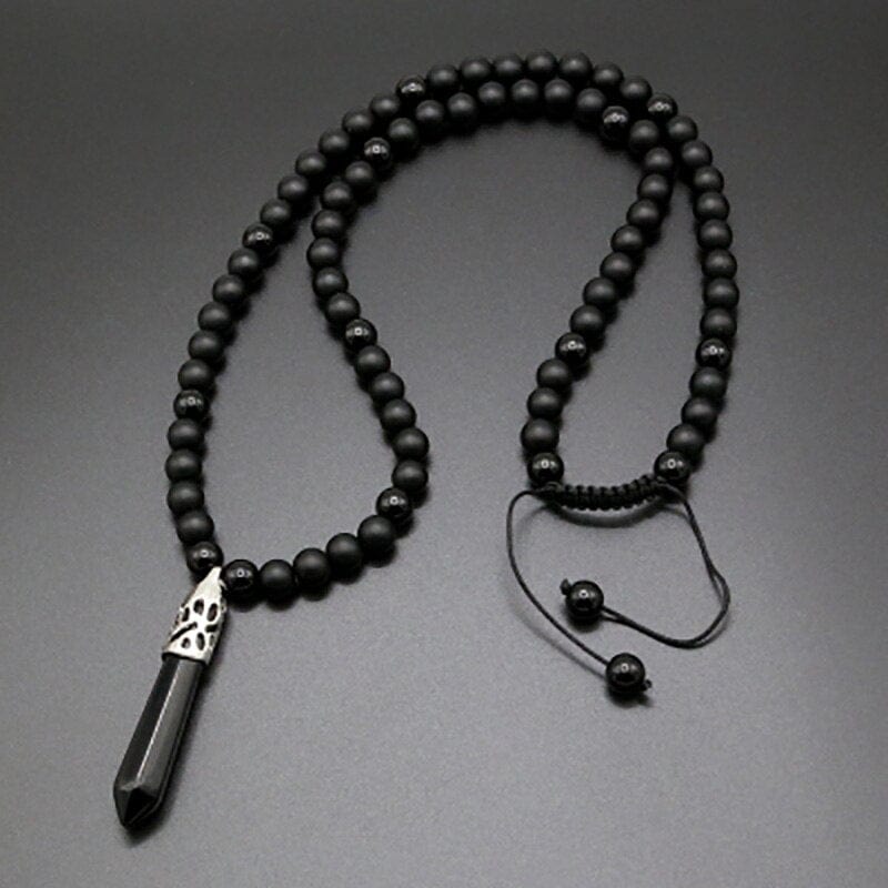 Boho style unisex Onyx Mala necklace, ideal for spiritual meditation, protection, and healing energy.