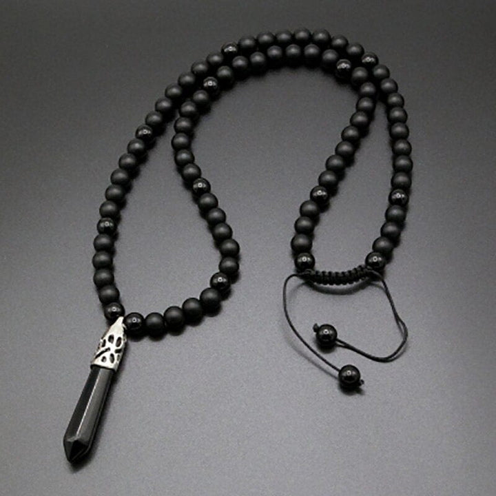 Boho style unisex Onyx Mala necklace, ideal for spiritual meditation, protection, and healing energy.