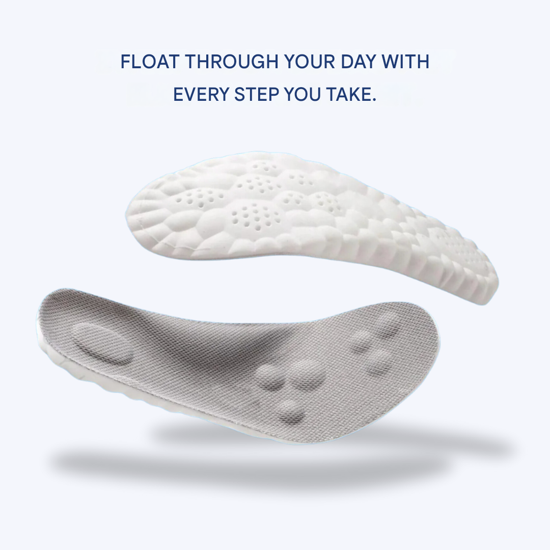 Shock-absorbing foot insoles offering robust arch support for men & women, relieving plantar fasciitis pain.