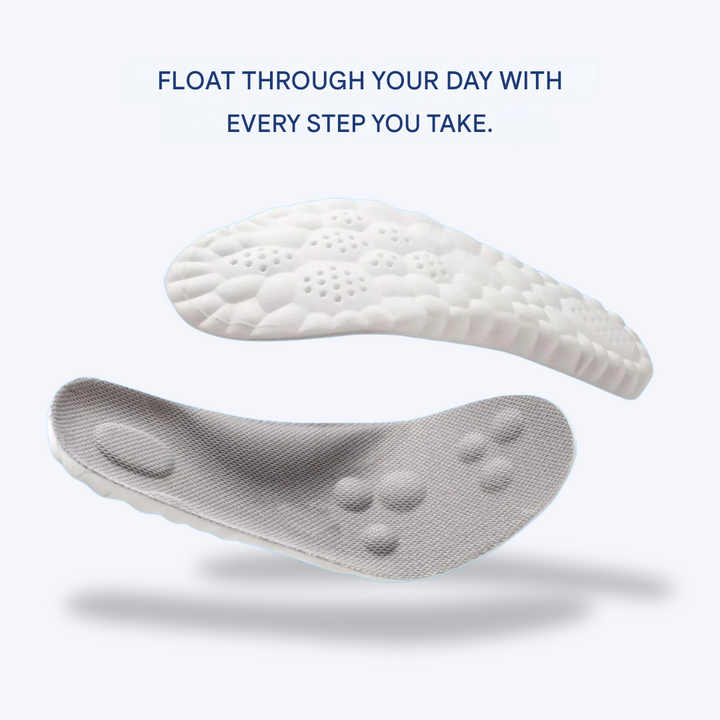 Shock-absorbing foot insoles offering robust arch support for men & women, relieving plantar fasciitis pain.
