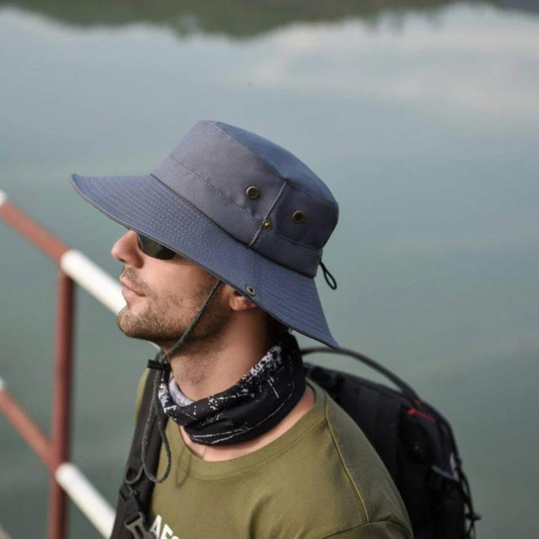 Lightweight foldable fishing hat with wide brim, offering excellent UV sun protection.