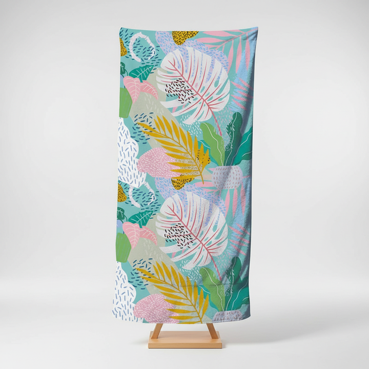 Compact quick-dry microfiber beach towel in pink, lightweight for travel