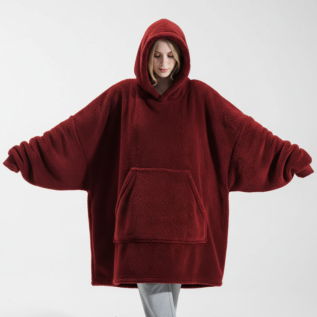 Unisex Oversized Warm Flannel Blanket Hoodie in purple, perfect for ultimate winter coziness