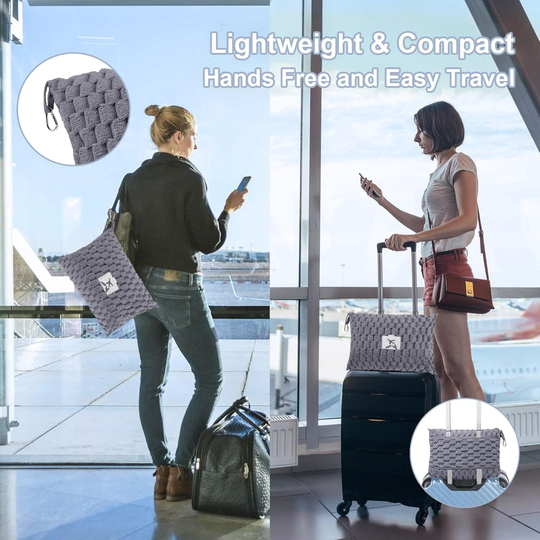 Lifestyle image of the unisex packable flannel travel blanket being used for relaxation