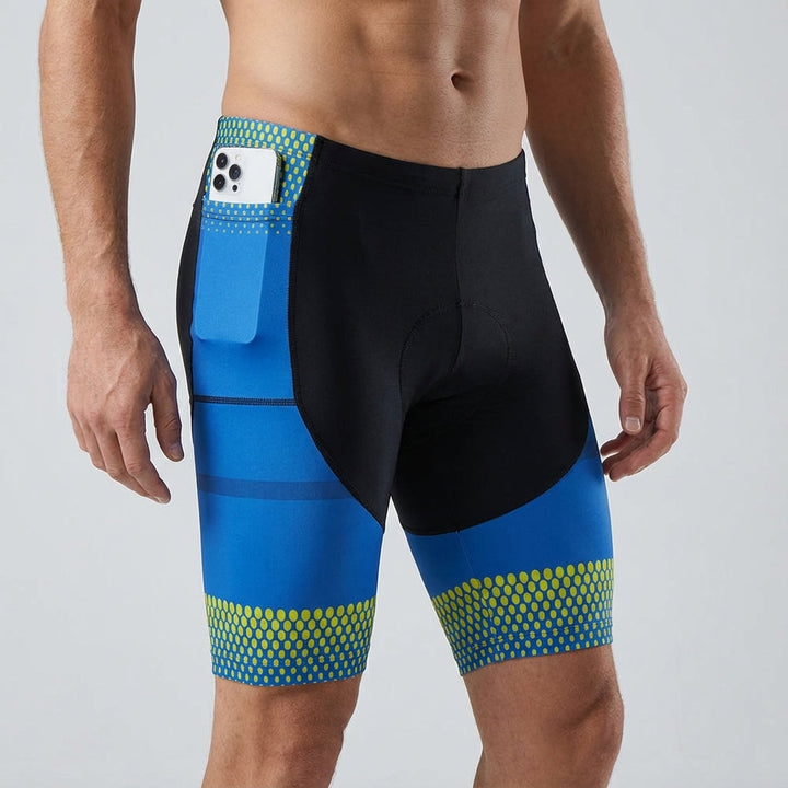 Unisex sportswear cycling shorts, black with visible padding and practical side pocket