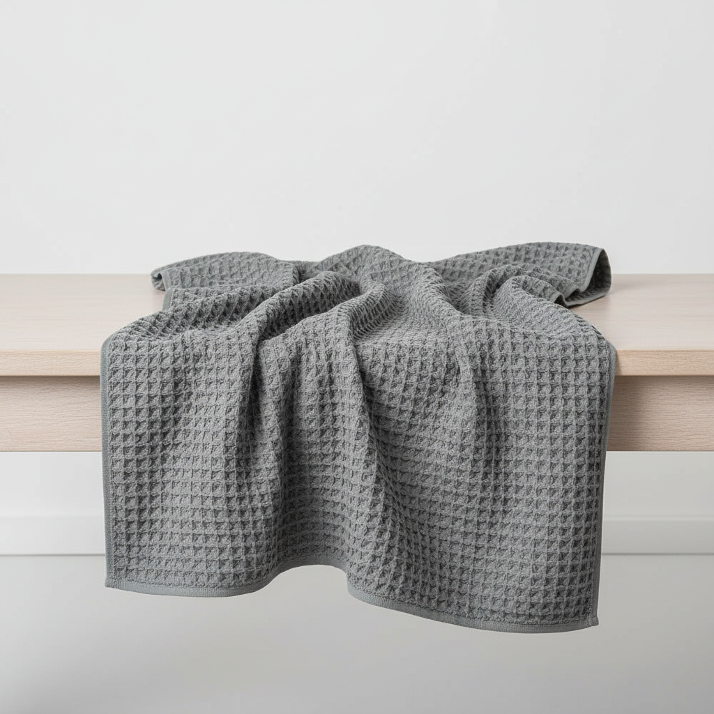 Stack of multiple colored ultra-soft Pima cotton waffle towels, FreshWrap for quick-dry luxury
