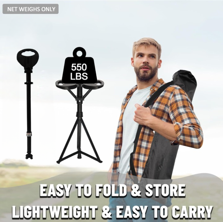 Unisex Portable Foldable Walking Cane with Seat