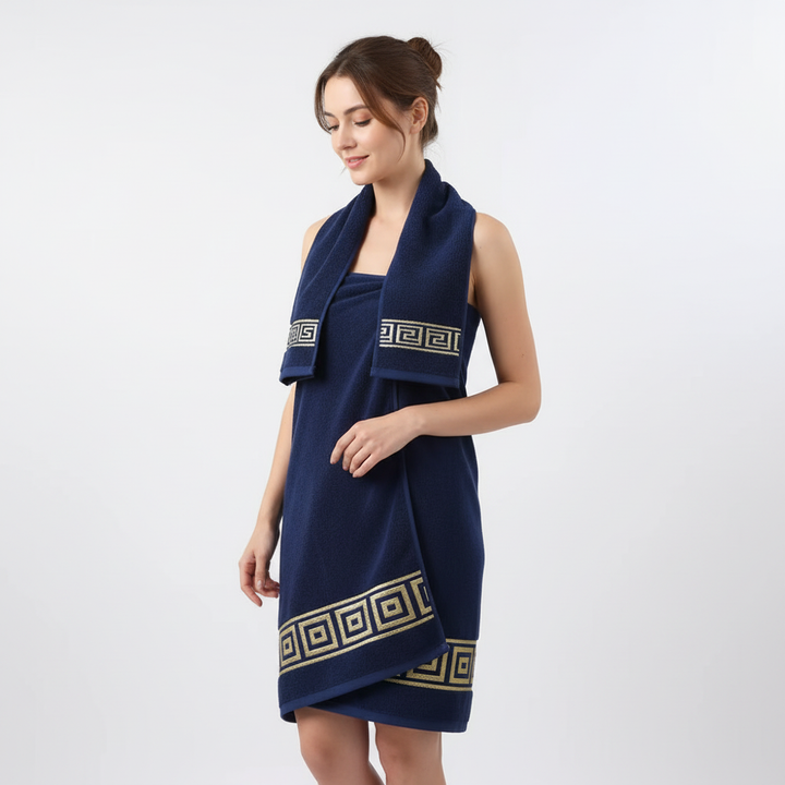 Unisex ComfortTowel set, two absorbent cotton bath towels, ideal for luxurious bathroom linen.