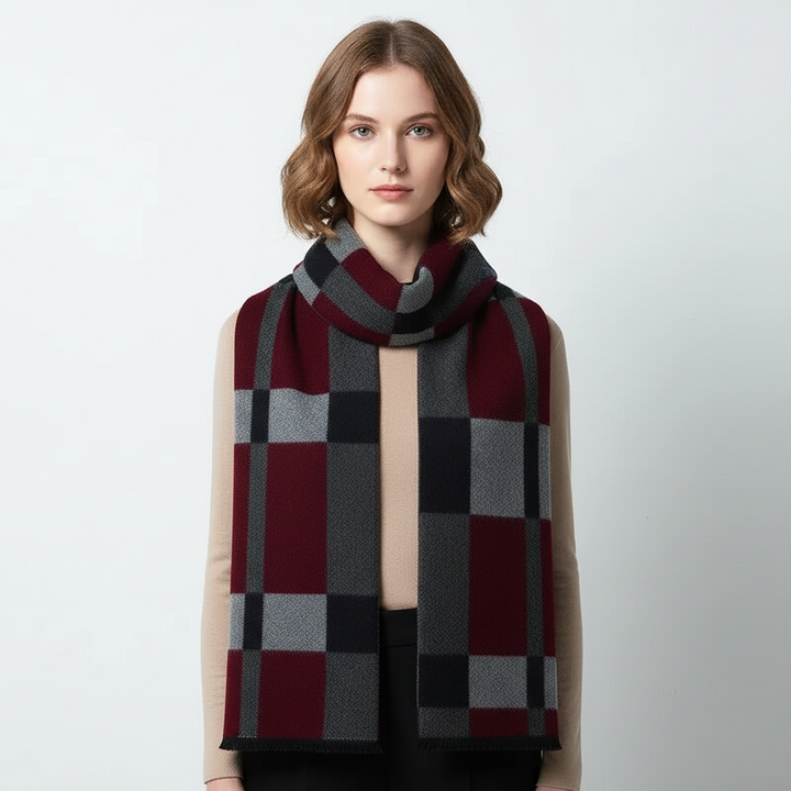 Stylish dark grey cashmere-feel unisex scarf, ideal for warmth and adding a touch of elegance.