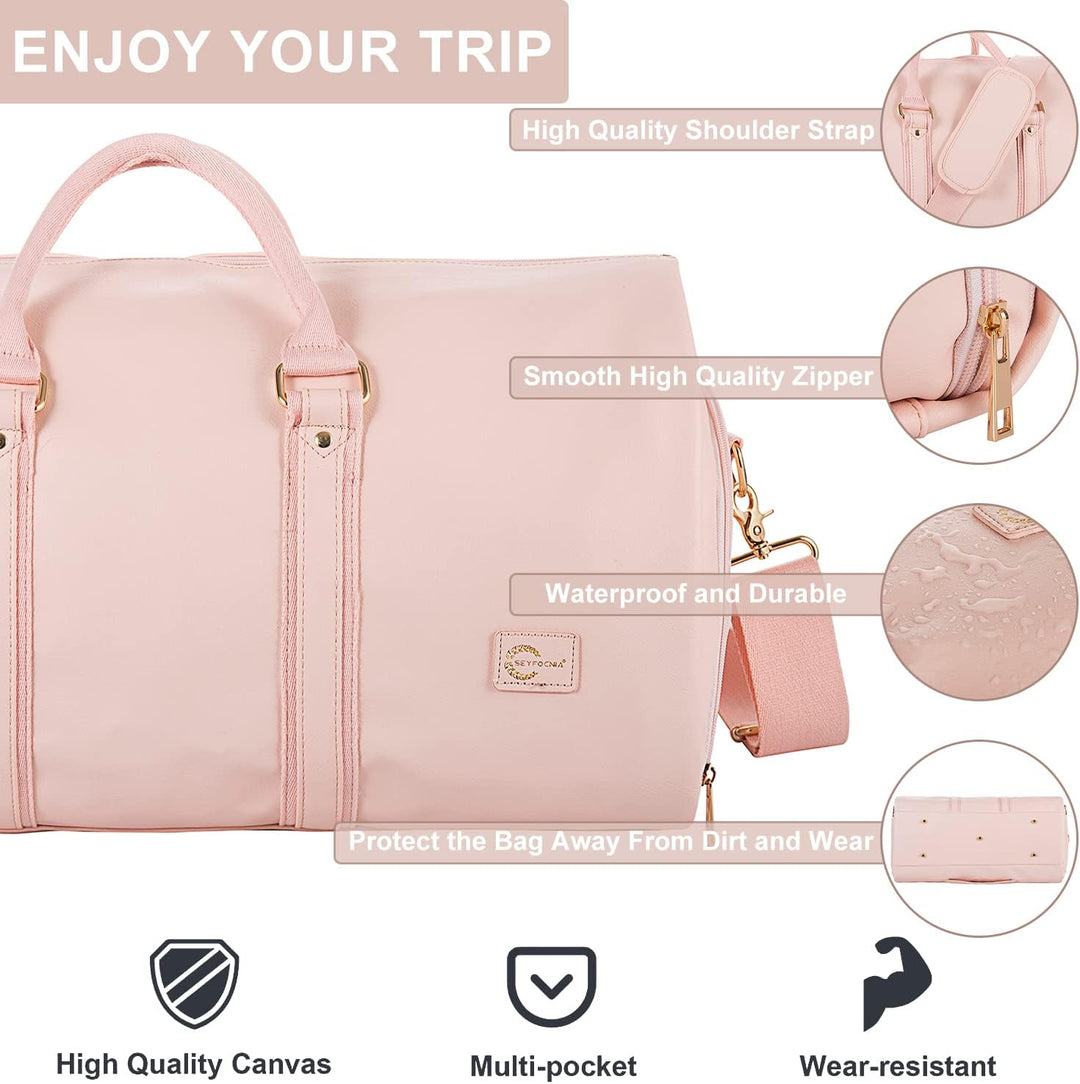 Garment duffel bag with a front zip pocket, ideal for quick access to travel documents.