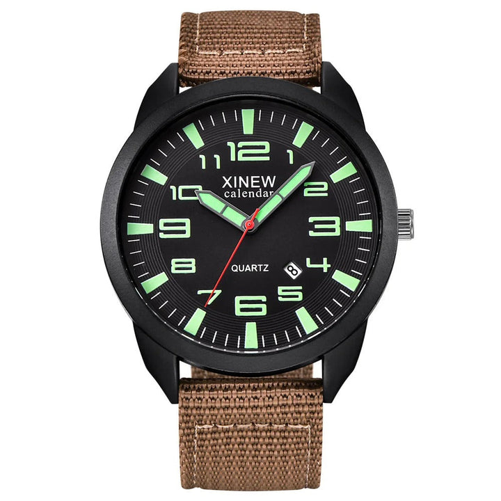 Stylish black quartz watch for men & women. Features luminous dial, date, and comfortable metal band.