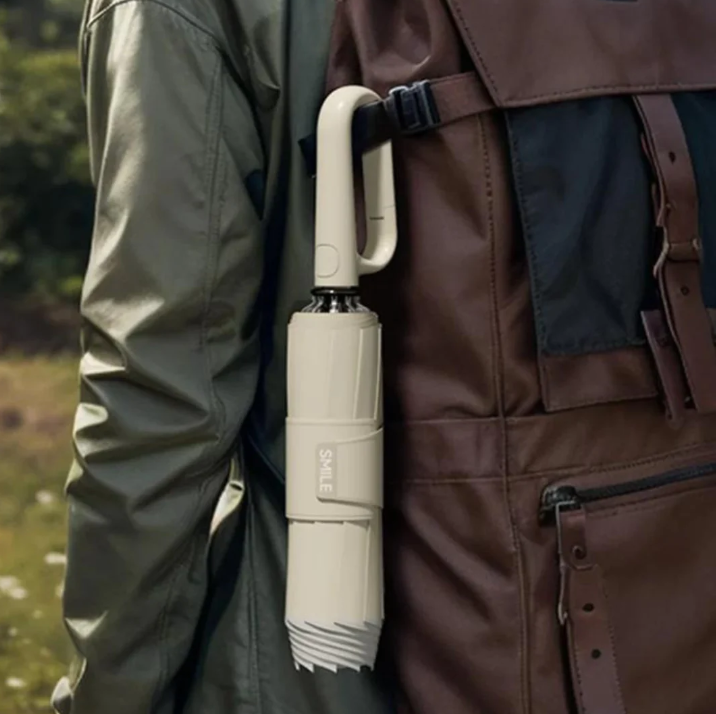 Unisex reflective umbrella with ergonomic handle, perfect for comfortable grip in wet conditions