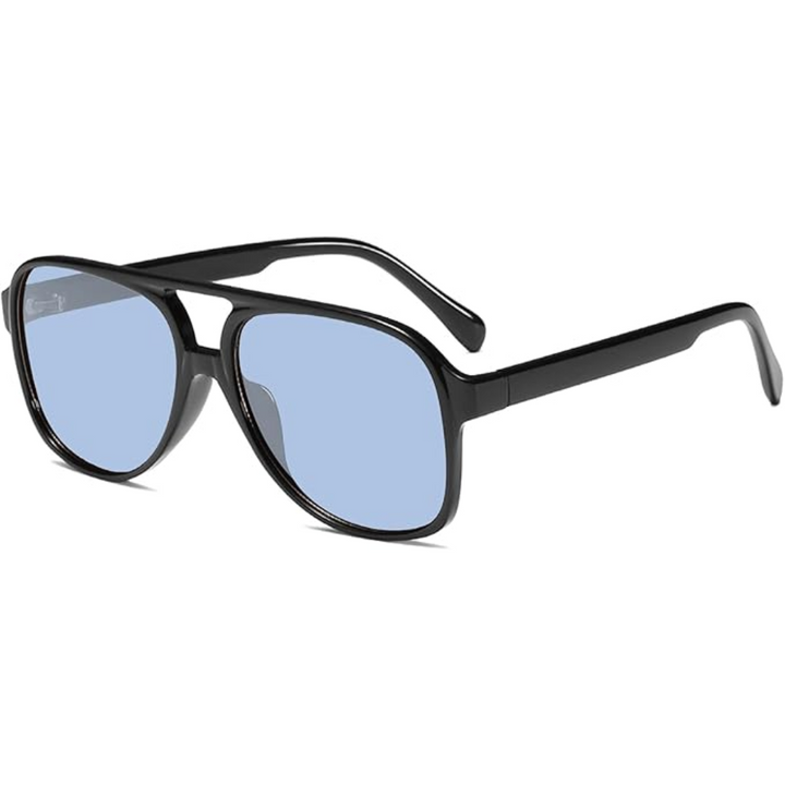 Pair of black retro aviator sunglasses on display, emphasizing their timeless design