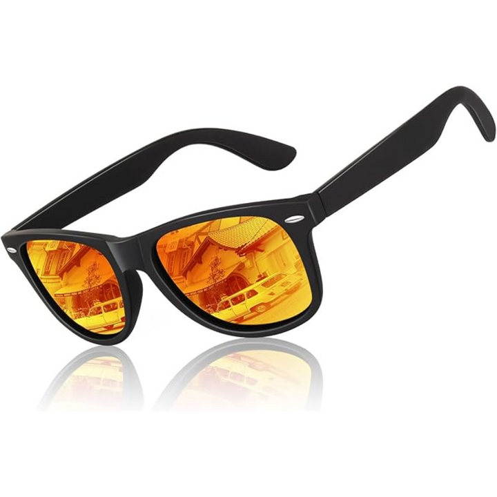 Model wearing unisex retro polarized sunglasses, showcasing how they fit and enhance style