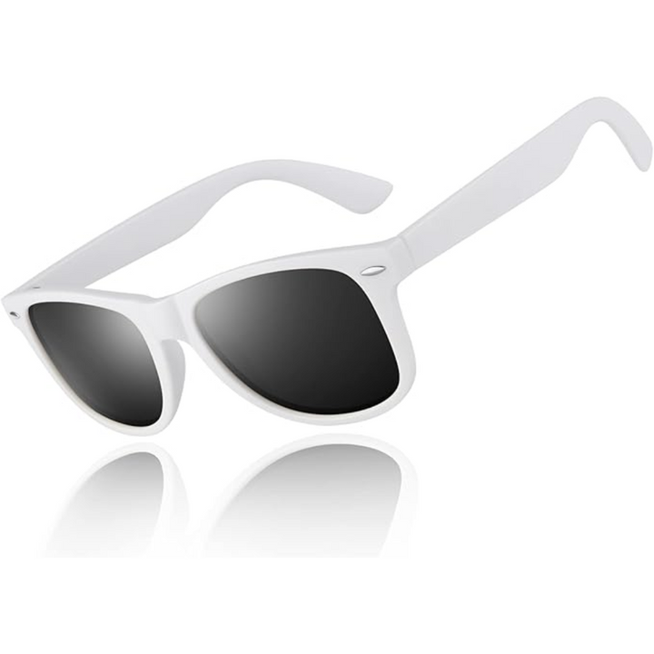 Stylish unisex 80s retro sunglasses with dark frames, polarized for sun protection, fashion accessory