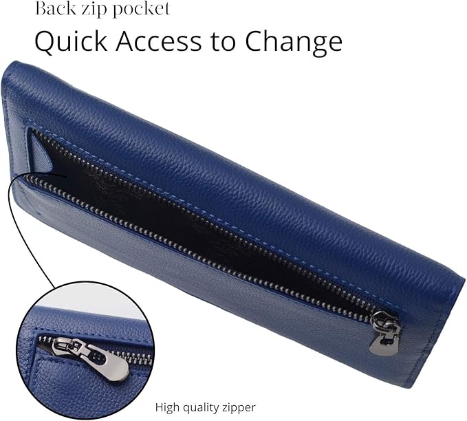Unisex minimalist black leather bifold wallet with RFID protection, closed, front angle