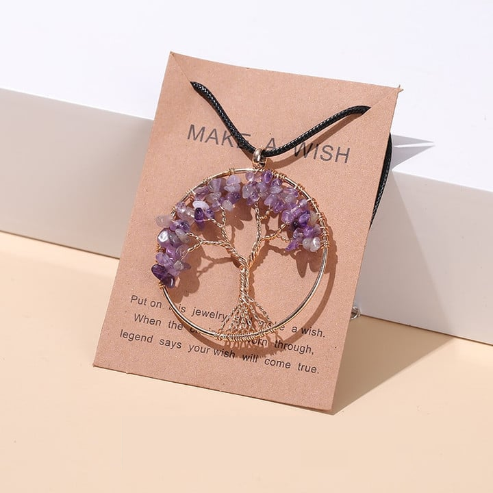 Spiritual Seven Chakras Tree of Life necklace. Gemstone pendant for balance, healing & harmony.