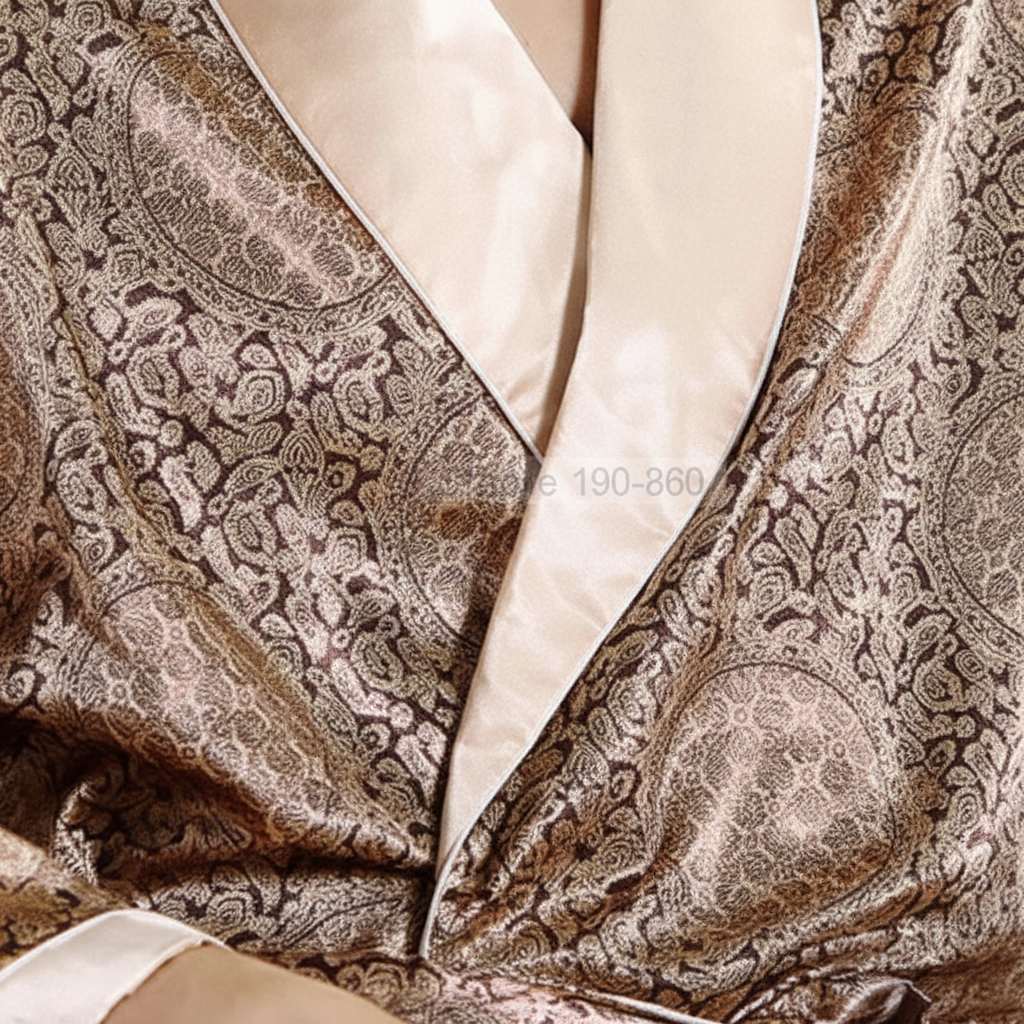 Luxury sleepwear: Unisex satin bathrobe featuring exquisite golden pattern detail