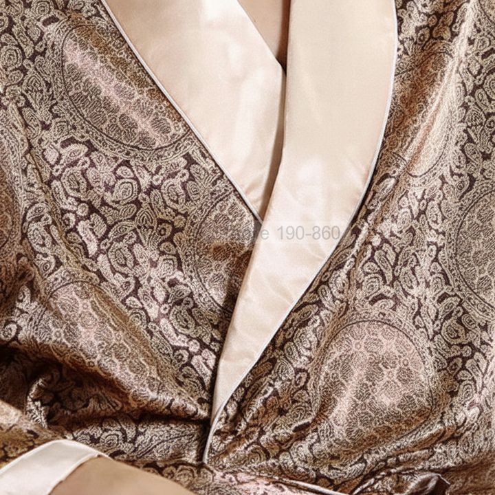 Luxury loungewear: Unisex Silky Satin Robe, intricate golden pattern