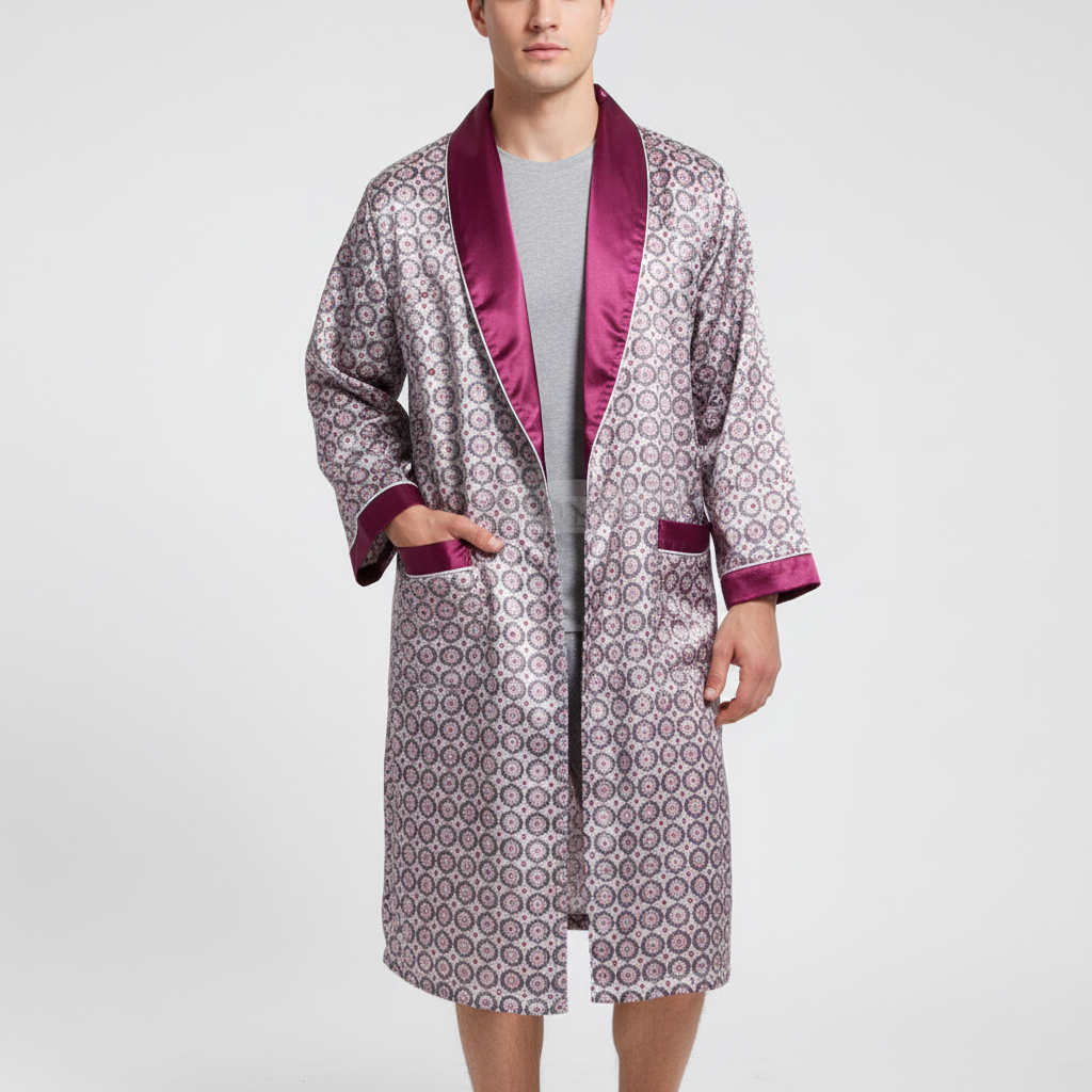 High-quality SatinElegance robe, golden pattern, unisex, breathable fabric
