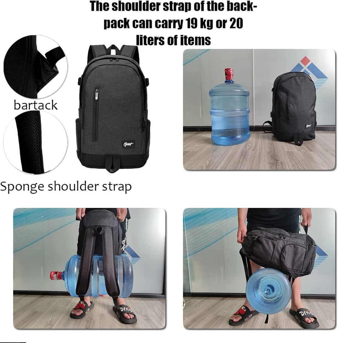 Side view of a 15.6 inch travel & work laptop backpack, showing its slim profile and durable fabric