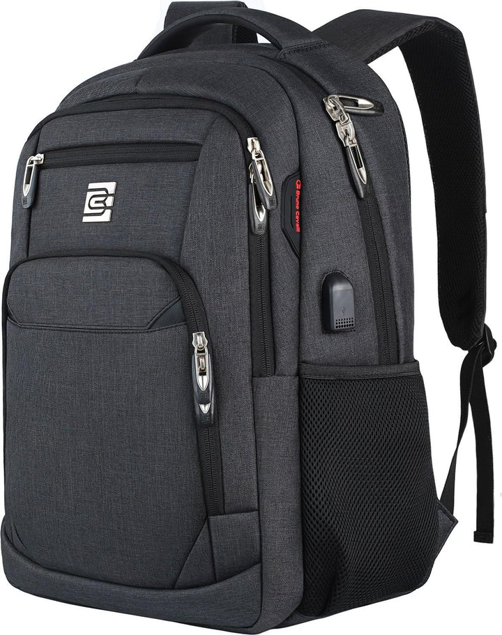 Unisex anti-theft backpack fully packed, demonstrating its capacity for travel or daily commute items