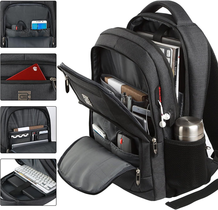 Detail of the reinforced stitching on a water-resistant laptop bag, ensuring long-lasting durability