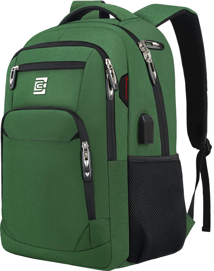 Anti-theft work backpack with spacious interior, USB charging, comfortable shoulder straps.