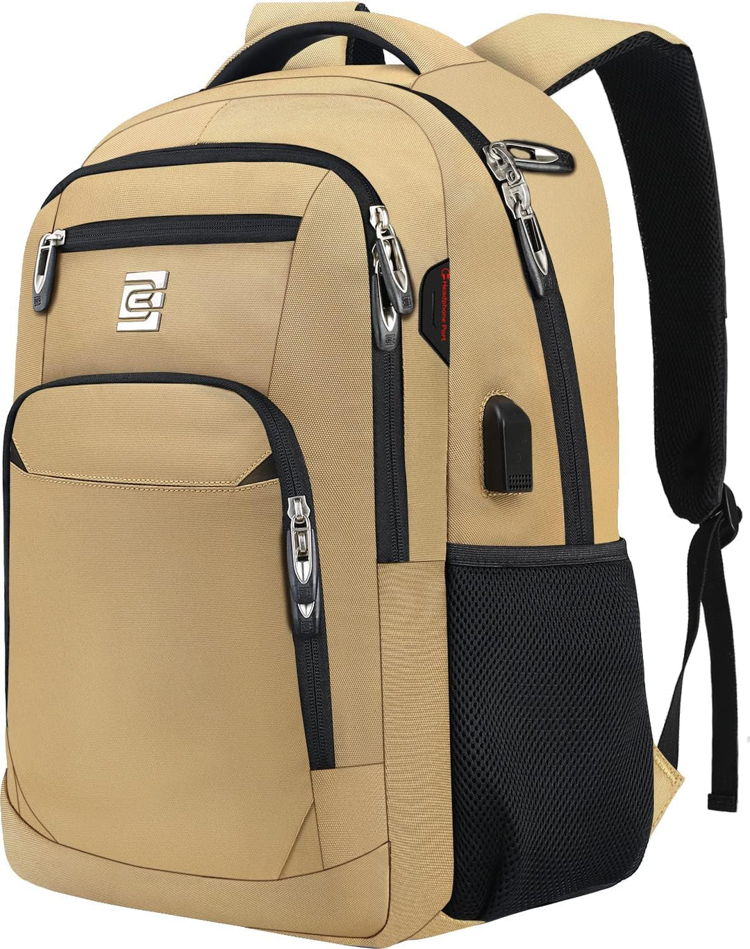 Unisex slim anti-theft laptop backpack with external USB charging port, front view.
