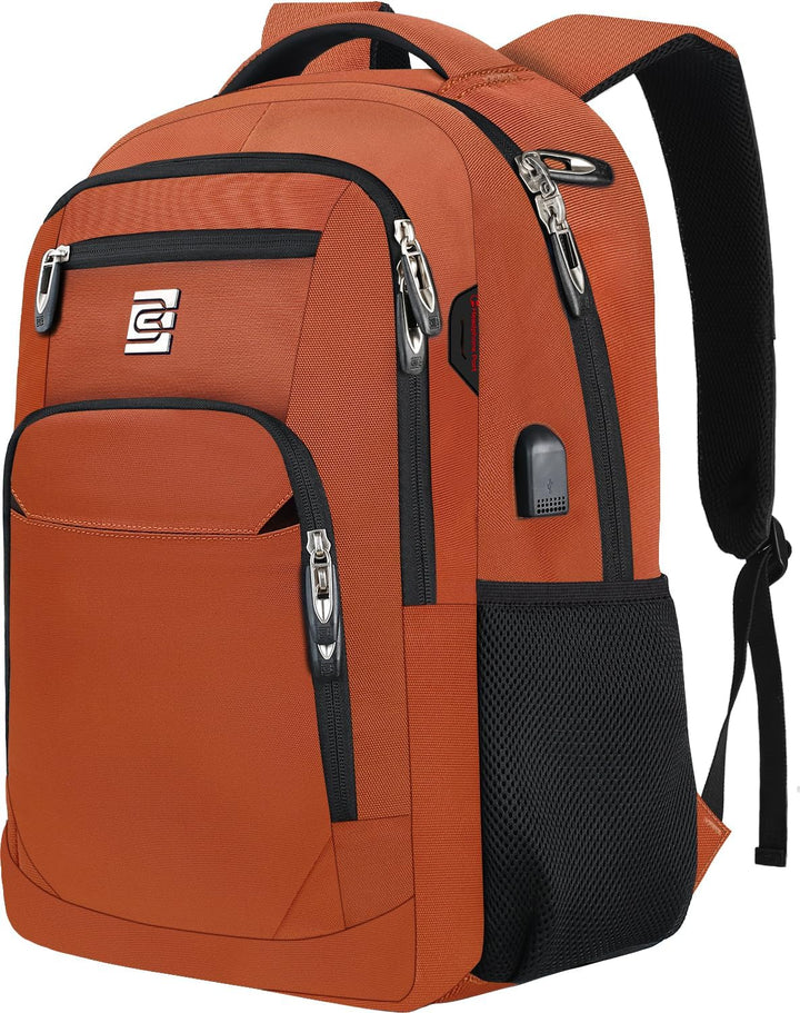 Unisex slim laptop backpack placed on a desk, showcasing professional appearance for a work bag