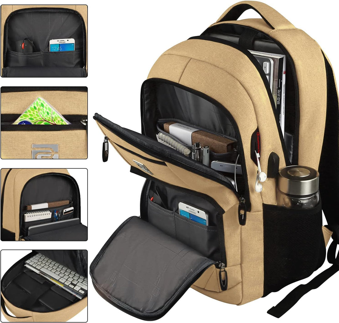 Secure slim backpack, anti-theft zippers, USB charging for devices, unisex style.