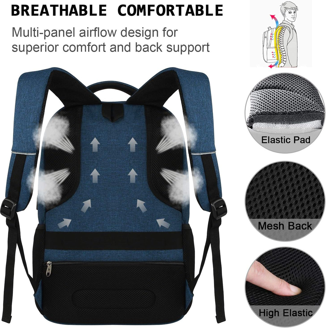 Grey anti-theft commuter backpack with integrated USB charging for laptops & devices.