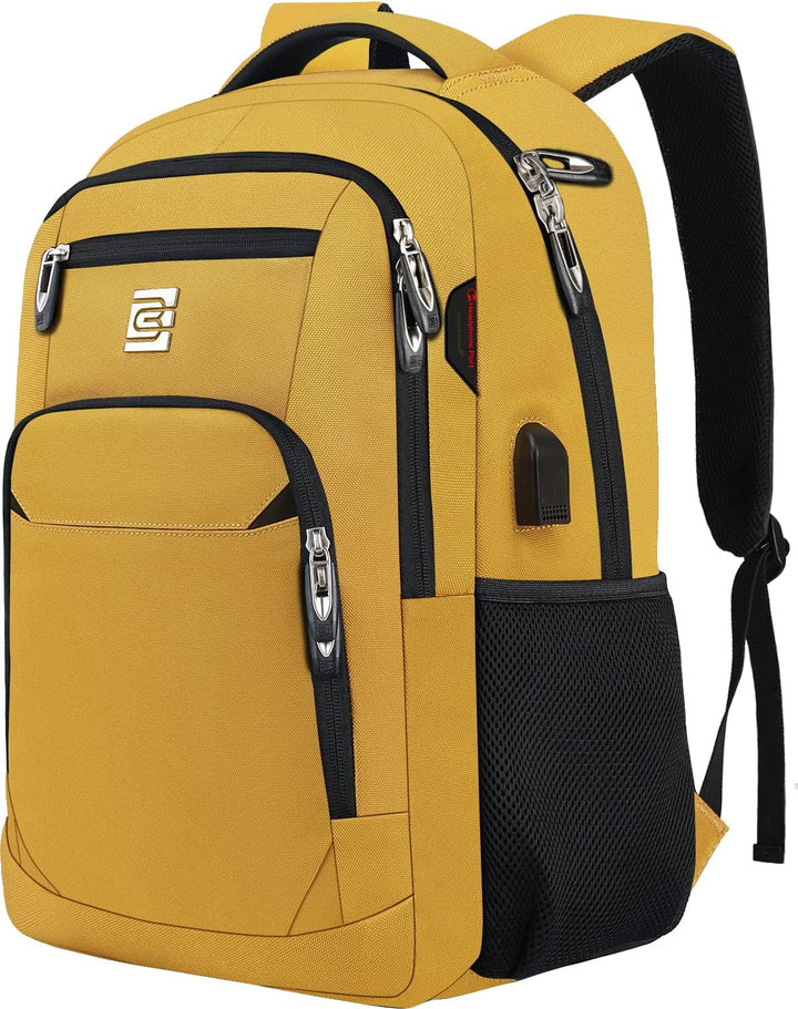 Blue slim anti-theft backpack, USB charger, water-resistant material, ideal for daily commute.