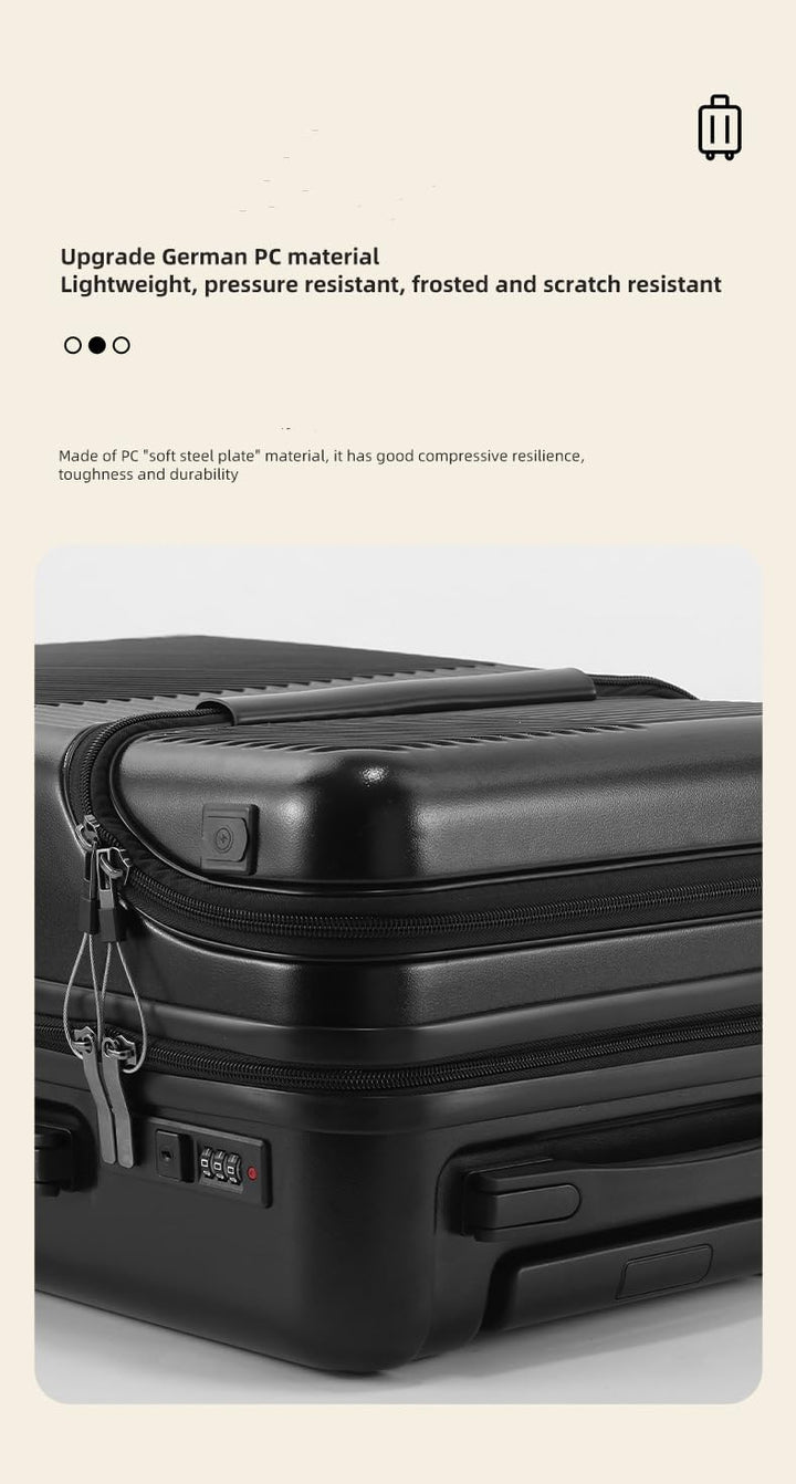 Set of two unisex hardshell smart carry-on luggages in different colors, USB and cup holder